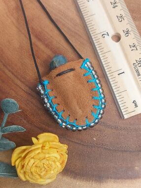 Apatite & Leather Mini Mojo Bag Necklace Hand Crafted By Rust Belt Raised